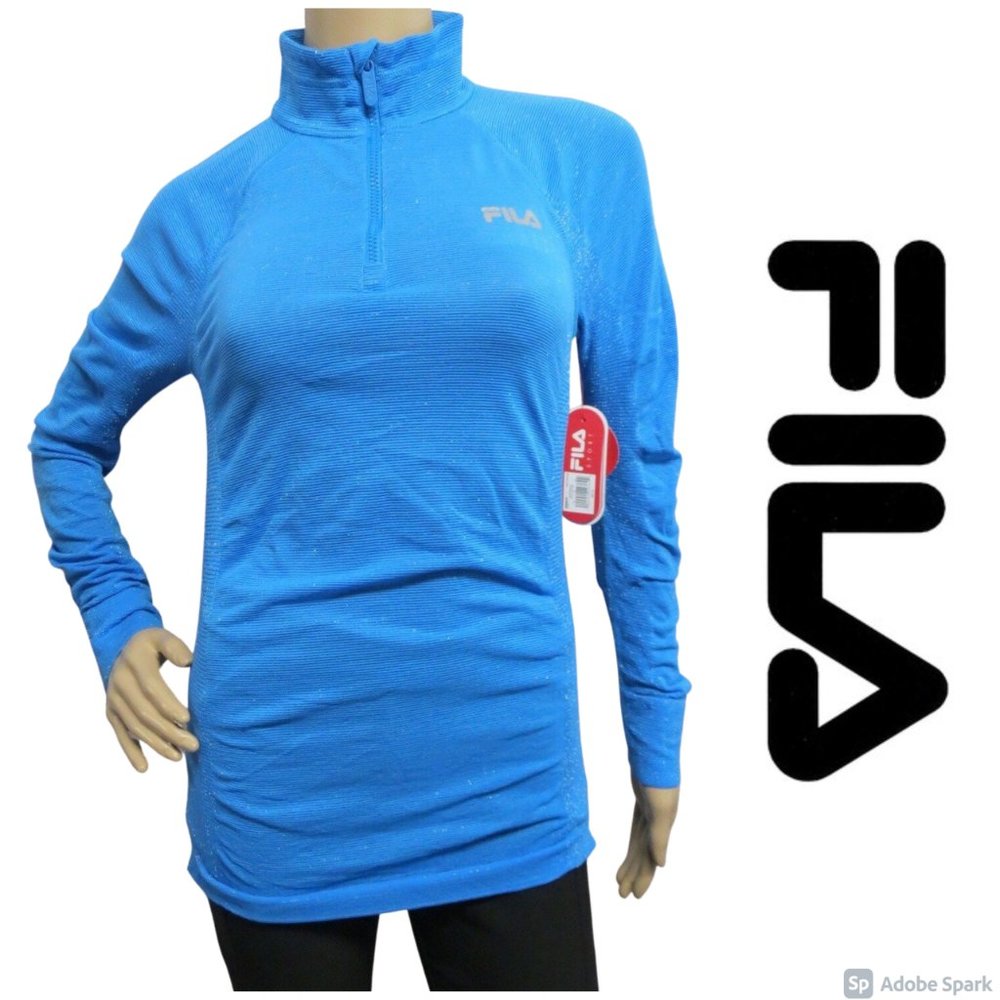 Fila Quarter Zip Pullover Running Top Long Sleeve Athletic Seamless Metallic S M